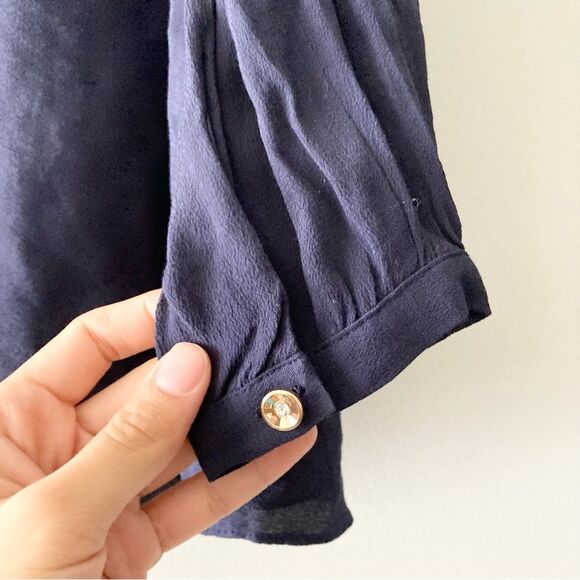 Maeve by‎ Anthropologie Ruffle Cold Shoulder Navy Top Size 4 - Picture 4 of 7